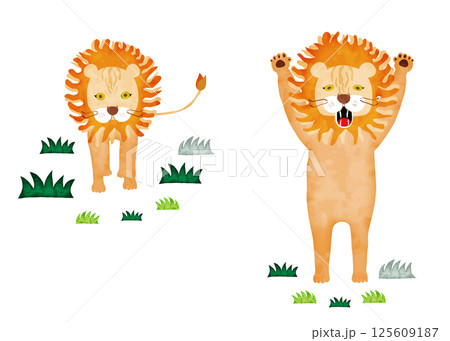 水彩画風のライオン2頭 125609187