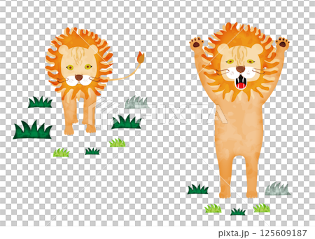 水彩画風のライオン2頭 125609187