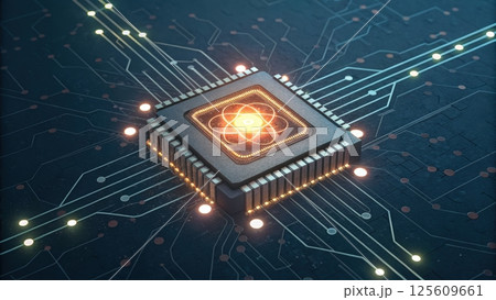 technology background concept, Futuristic computer chip with glowing elements 125609661