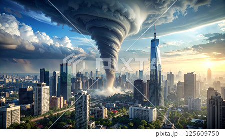 大都市を襲う巨大竜巻（AI生成画像） 125609750