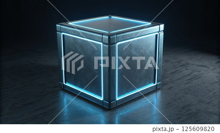 technology background concept, Glowing futuristic cube on a dark background 125609820