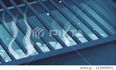 air pollution PM2.5 concept, Steam rising from a grating surface in cool tones 125609955