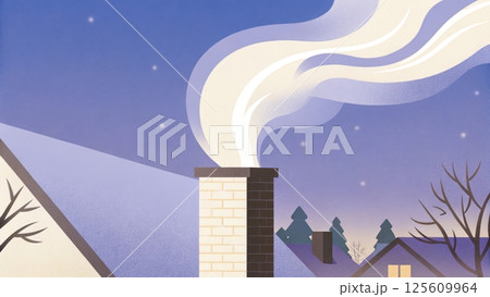 air pollution PM2.5 concept, Winter night with chimney smoke and snowy landscape 125609964