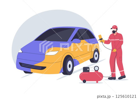 Car Spray Painting in Auto Body Workshop Car Spray Painting in Auto Body Workshop 125610121