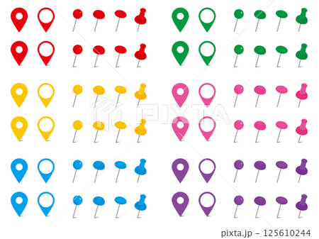 シンプルなピンのイラストセット　地図　マップ　画鋲　アイコン 125610244