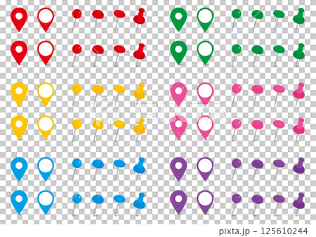 シンプルなピンのイラストセット　地図　マップ　画鋲　アイコン 125610244