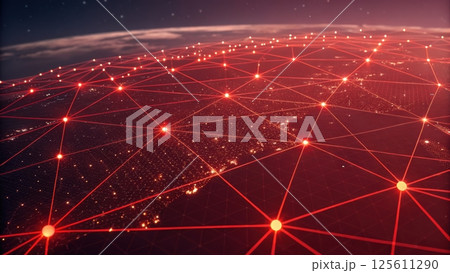 Illuminated global network with red connections 125611290