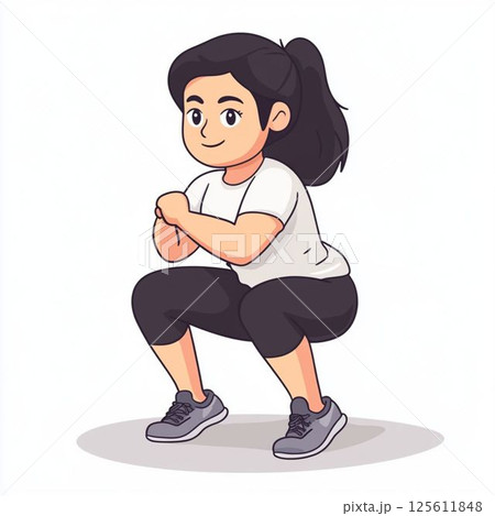 スクワットをする健康的な女性のイラスト 125611848