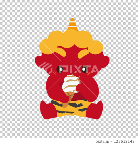 紅色惡魔開心吃軟冰淇淋的插圖 紅色惡魔開心吃軟冰淇淋的插圖 125612148