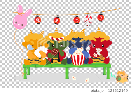 Colorful illustration of demons having fun at the summer festival 125612149