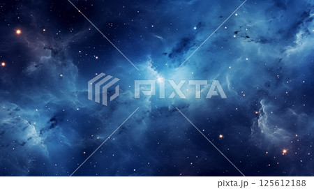 Stunning deep space nebula with glowing stars and cosmic clouds in blue tones outer space and galaxy background 125612188