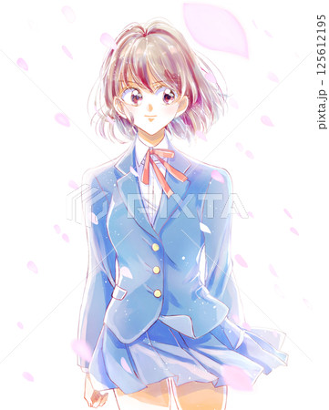 女子学生 立ち絵 強気 桜吹雪 女子学生 立ち絵 強気 桜吹雪 125612195