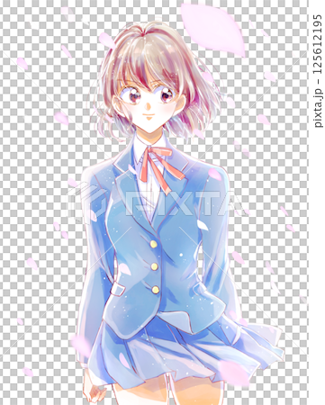 女子学生 立ち絵 強気 桜吹雪 女子学生 立ち絵 強気 桜吹雪 125612195