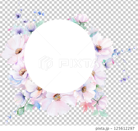 Frame made with watercolor pink peony flowers and leaves, pastel wedding isolated illustration Frame made with watercolor pink peony flowers and leaves, pastel wedding isolated illustration 125612297