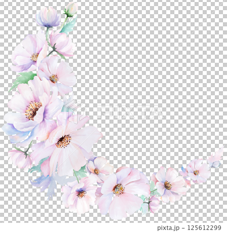 Wreath made with watercolor pink peony flowers and leaves, pastel wedding isolated illustration Wreath made with watercolor pink peony flowers and leaves, pastel wedding isolated illustration 125612299