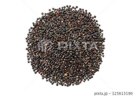 black quinoa seeds isolated on white background. Top view. Flat lay black quinoa seeds isolated on white background. Top view. Flat lay 125613190