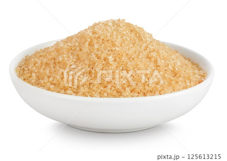 The brown sugar in ceramic bowl isolated on white background 125613215