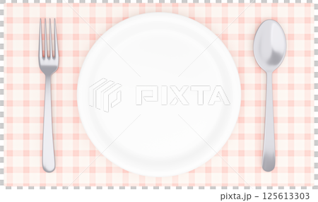 3D illustration_plate and cutlery_placemat_pink 3D illustration_plate and cutlery_placemat_pink 125613303