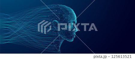 Digital Face with AI and Big Data Flow in Technology Concept 125613521