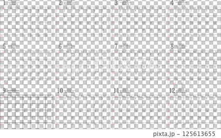 日曜だけ色付きのシンプルな2026年のマンスリーカレンダーの素材セット 125613655