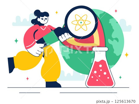 Geologist Illustration Featuring Soil Analysis and Earth's Surface Features for Scientific Research, Exploration, or Expedition in a Background 125613670