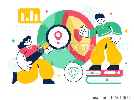 Geologist Illustration Featuring Soil Analysis and Earth's Surface Features for Scientific Research, Exploration, or Expedition in a Background Geologist Illustration Featuring Soil Analysis and Earth's Surface Features for Scientific Research, Exploration, or Expedition in a Background 125613671