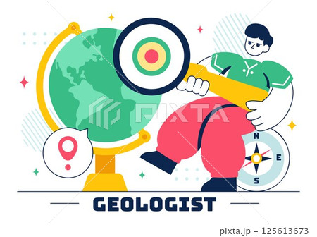 Geologist Illustration Featuring Soil Analysis and Earth's Surface Features for Scientific Research, Exploration, or Expedition in a Background 125613673