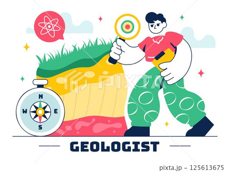 Geologist Illustration Featuring Soil Analysis and Earth's Surface Features for Scientific Research, Exploration, or Expedition in a Background 125613675