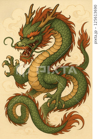 緑色の龍のイラストのイラスト素材 [125613690] - PIXTA
