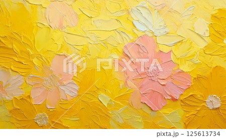 春イメージ　カラフルな油絵の抽象的アートテクスチャおしゃれな背景 125613734
