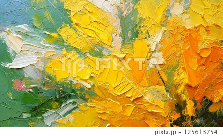 春イメージ　カラフルな油絵の抽象的アートテクスチャおしゃれな背景 125613754
