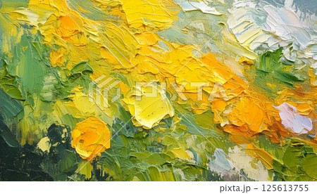 春イメージ　カラフルな油絵の抽象的アートテクスチャおしゃれな背景 125613755