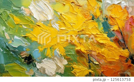 春イメージ　カラフルな油絵の抽象的アートテクスチャおしゃれな背景 125613758