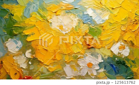 春イメージ　カラフルな油絵の抽象的アートテクスチャおしゃれな背景 125613762