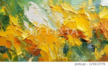 春イメージ　カラフルな油絵の抽象的アートテクスチャおしゃれな背景 125613776