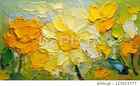 春イメージ　カラフルな油絵の抽象的アートテクスチャおしゃれな背景 125613777