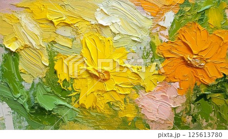 春イメージ　カラフルな油絵の抽象的アートテクスチャおしゃれな背景 125613780