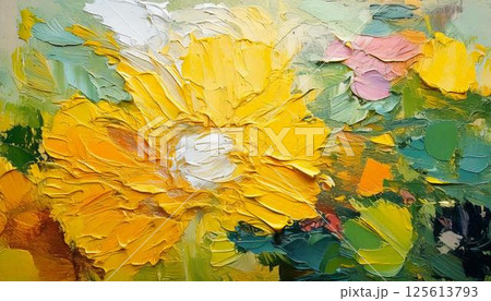 春イメージ　カラフルな油絵の抽象的アートテクスチャおしゃれな背景 125613793