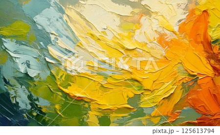 春イメージ　カラフルな油絵の抽象的アートテクスチャおしゃれな背景 125613794