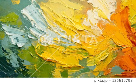 春イメージ　カラフルな油絵の抽象的アートテクスチャおしゃれな背景 125613798