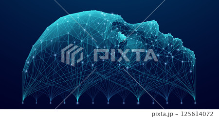 Futuristic AI Human Face with Big Data Stream and Tech Elements Futuristic AI Human Face with Big Data Stream and Tech Elements 125614072