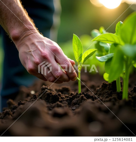 Expert hand of farmer checking soil health before growth a seed of vegetable or plant seedling. Agriculture, gardening, business or ecology concept. 125614081