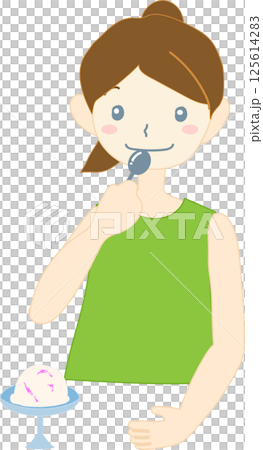一個女孩吃冰淇淋的插圖 125614283
