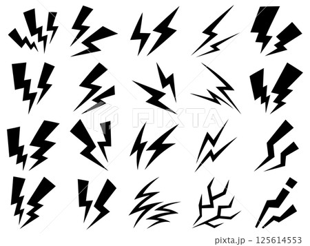 雷マークのシルエットイラストセット 雷マークのシルエットイラストセット 125614553