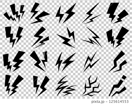 雷マークのシルエットイラストセット 雷マークのシルエットイラストセット 125614553