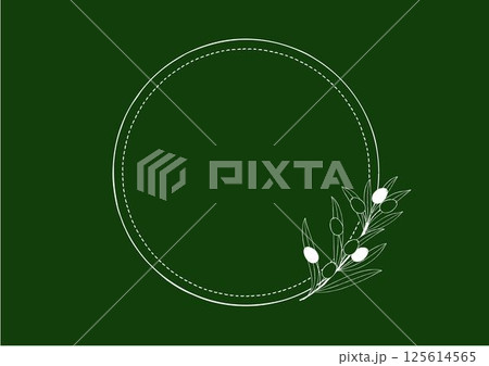 黒板に手描きしたオリーブのナチュラルな線画　一枝のオリーブのフレーム 125614565