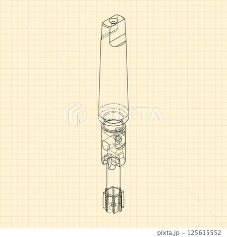 Mechanical engineering drawings. Tap tools, borer. Technical Design. Cover. Blueprint. Step Cutting Tool with Countersinking Function. Technical 3D Vector Illustration 125615552