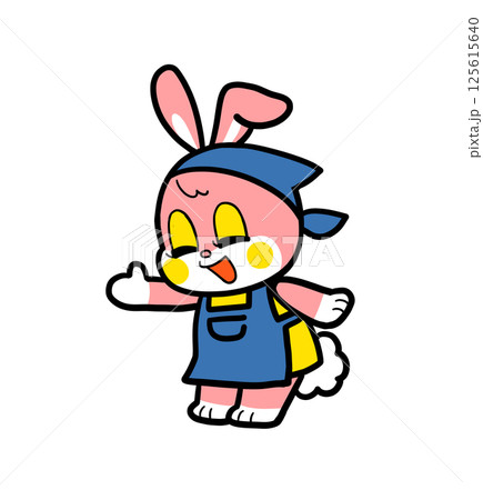 レトロなウサギの店員さん（笑顔で案内するポーズ） 125615640