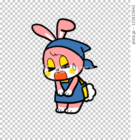 レトロなウサギの店員さん（お辞儀＆申し訳ない表情） 125615642