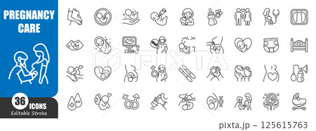 Pregnancy care . Medical outline icon . Editable stroke . Vector . 125615763
